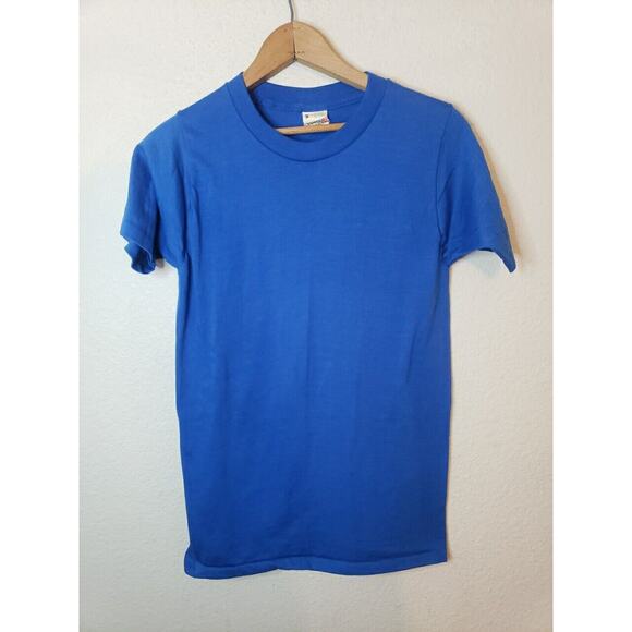 Vintage 1980s Screen Stars Blank Single Stitch T Shirt Blue Small RETRO 80s Usa - Picture 1 of 6